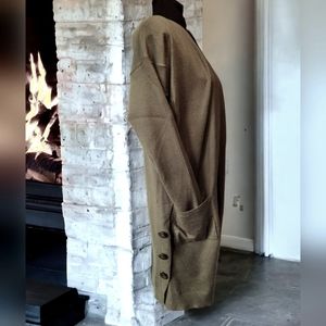 Peyton Primrose Long Open Front Hunter Green Cardigan With Button Embellishments